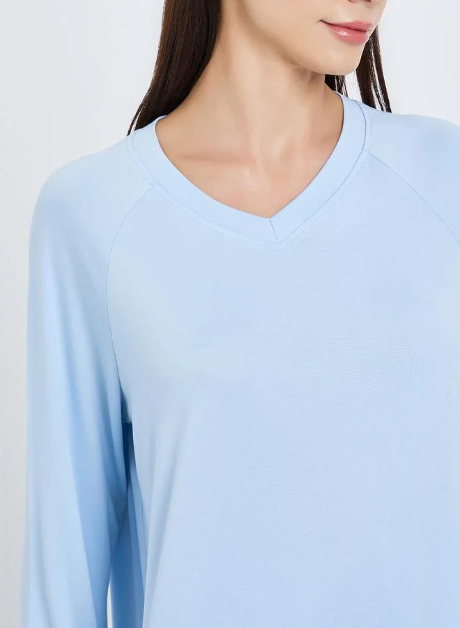 ستايلي طقم بيجاما من بنطال وتيشيرت محبوك بأكمام طويلة